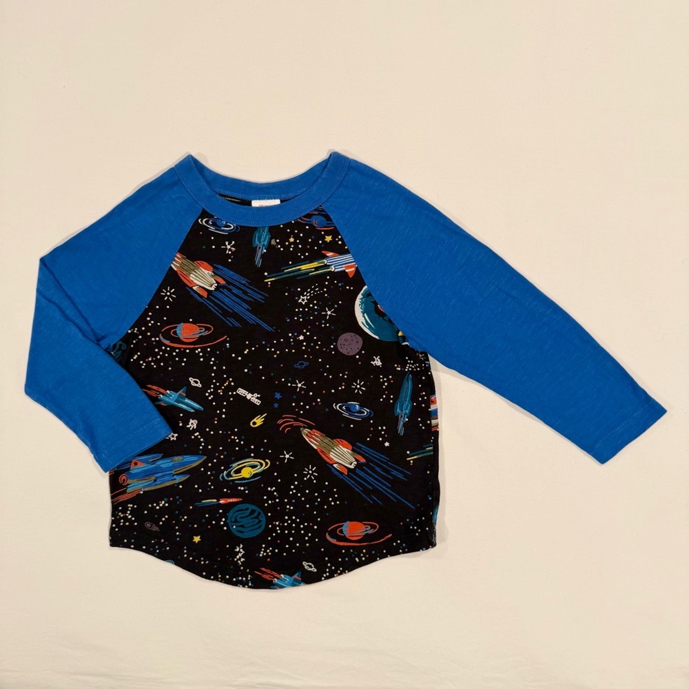 Hanna Andersson Baseball Tee Boys 4 100 cm Discover the Sky Slub Knit Space